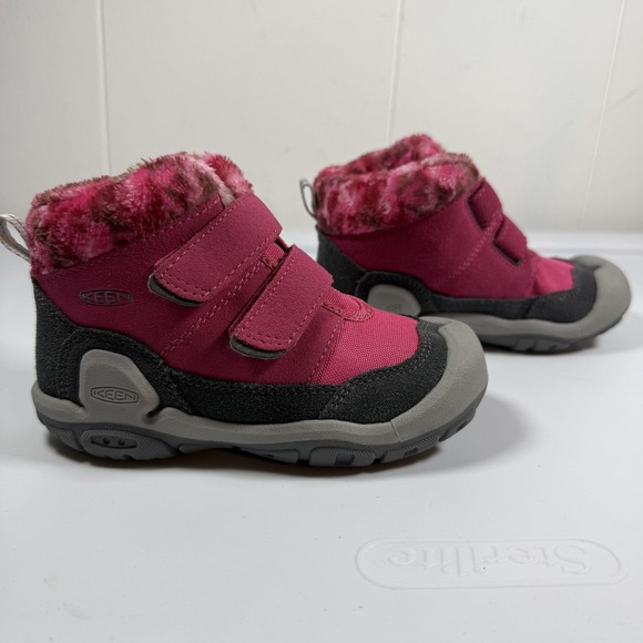 Keen Snow Boots Kids Size 10 Pink Faux Fur Lined Hook & Loop Winter Warm - Picture 4 of 9